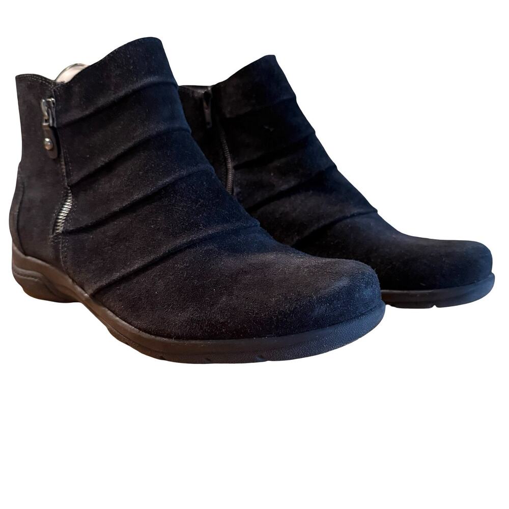Clarks Chris Sway Womens Black Suede Ankle Boots Booties Side Zip Shoes 10 Wide